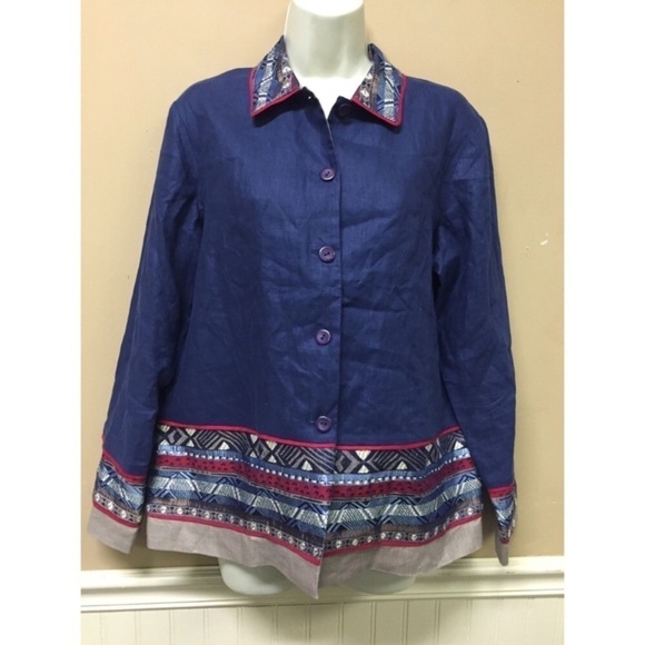 Coldwater Creek Embroidered Linen Jacket Shirt - Picture 1 of 5